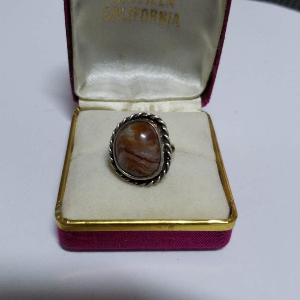 Picture agate silver ring